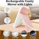 2 x Rechargeable Travel Mirror with Light, LED Makeup Mirror with Lights, Portable Vanity Mirror with 3 Color Lighting, Touch Dimmable Lighted Cosmetic Mirror, Travel Essentials for Women (Pink)