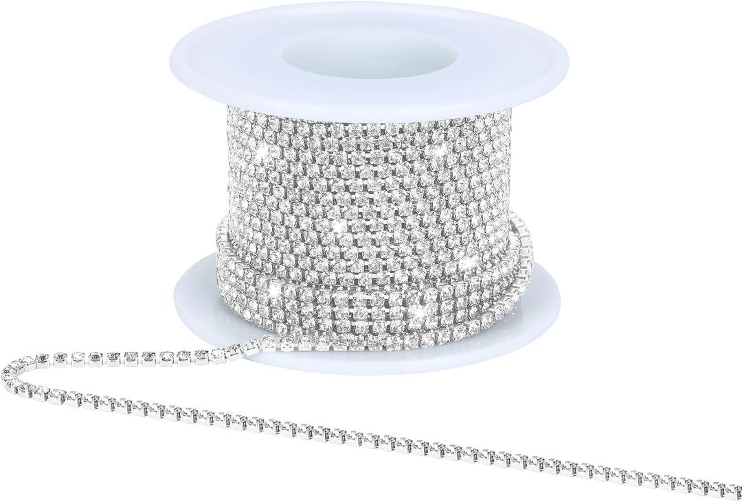 Crystal Rhinestone Close Chain Trim,10 Yards/Roll of 2mm Rhinestone Banding Claw Cup Chain for Sewing Crafts, DIY Decoration, Jewelry, Clothing, Shoes Clear White