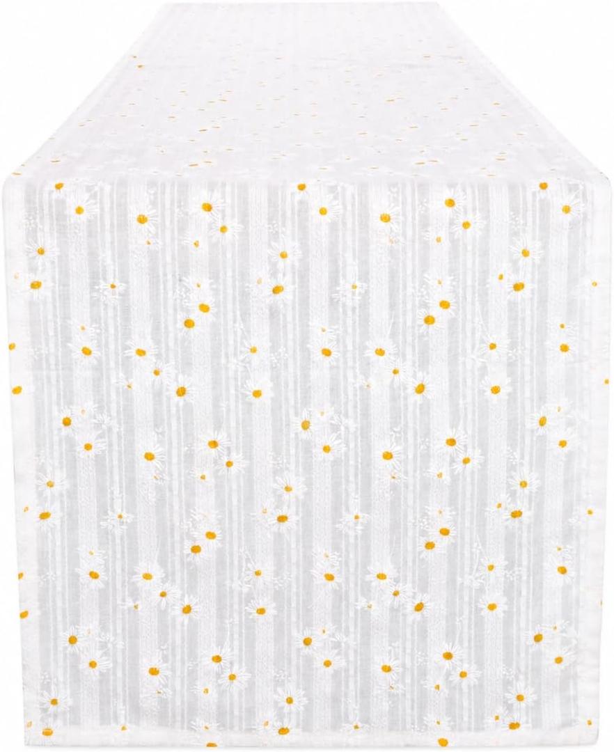 2 x White Floral Cotton Table Runner Boho Table Decor (12”x72”)