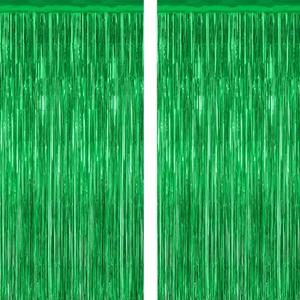 2 Pack Tinsel Backdrop, 3.28 FT x 7.05 FT Green Party Decorations, Metallic Football Backdrop Curtains Tinsel Curtains Streamer Backdrop, Party Supplies Wall Decor for Football Party Birthday