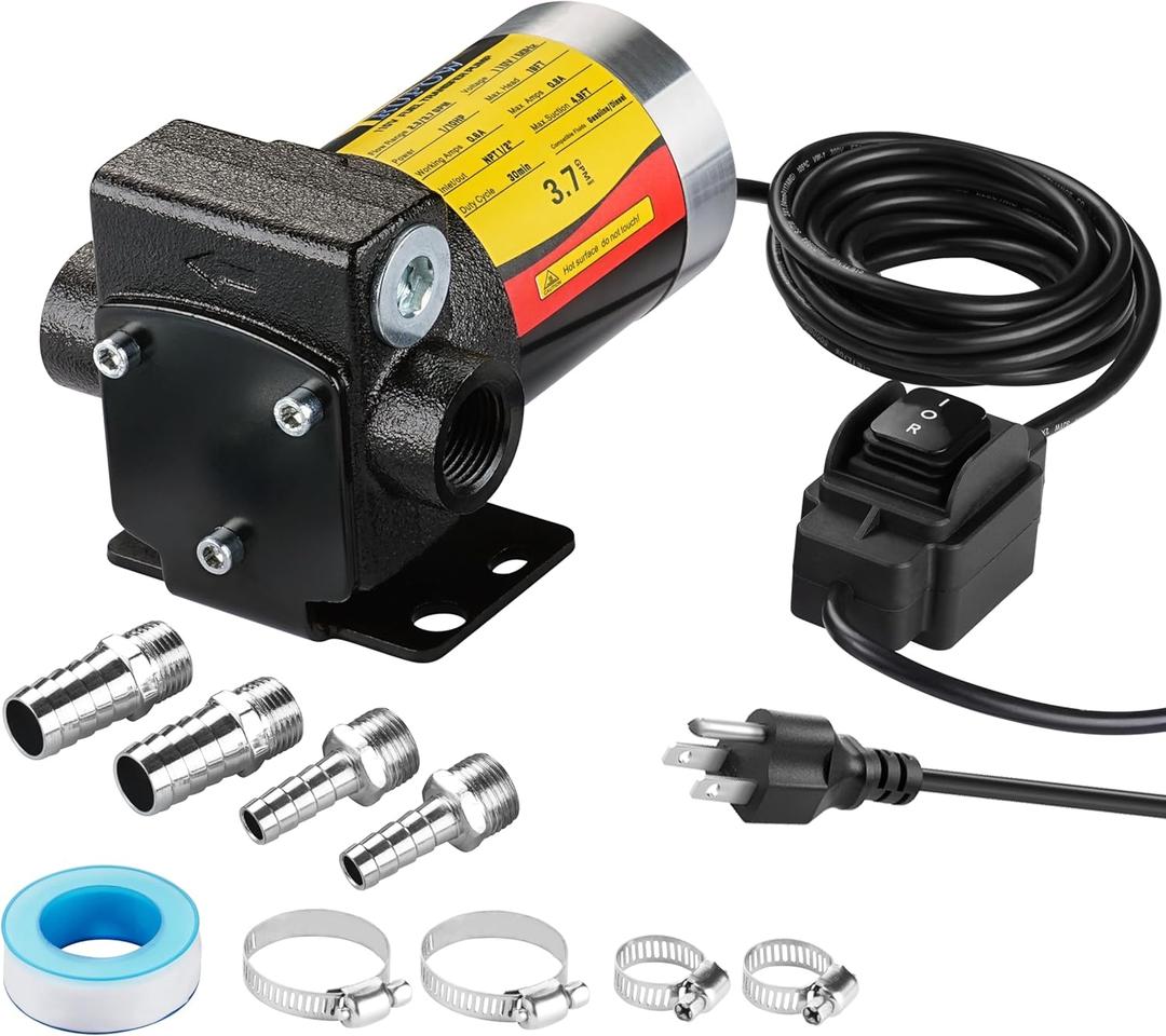 110V AC Self-priming Gasoline Fuel Oil Transfer Pump with Reversible Pumping Switch for Gasoline Diesel Kerosene & More