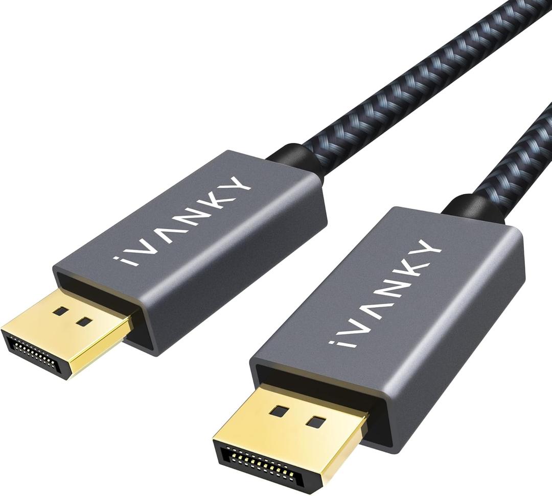IVANKY Display Port Cable 10ft, Display Port Cord, [4K@60Hz, 2K@165Hz, 2K@144Hz], Gold-Plated Braided High Speed DP to DP Cable 10ft, DisplayPort 1.2 Cord for Gaming Monitor, TV, PC, Laptop (Grey)