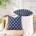Navy Blue Floral Throw Pillow Covers 18x18 Boho Farmhouse Sofa Pillow Covers Set of 2, Vintage Flower Pillowcase Decorative Neutral Boho Pillowcases for Couch Living Room Home Decor, Navy Blue