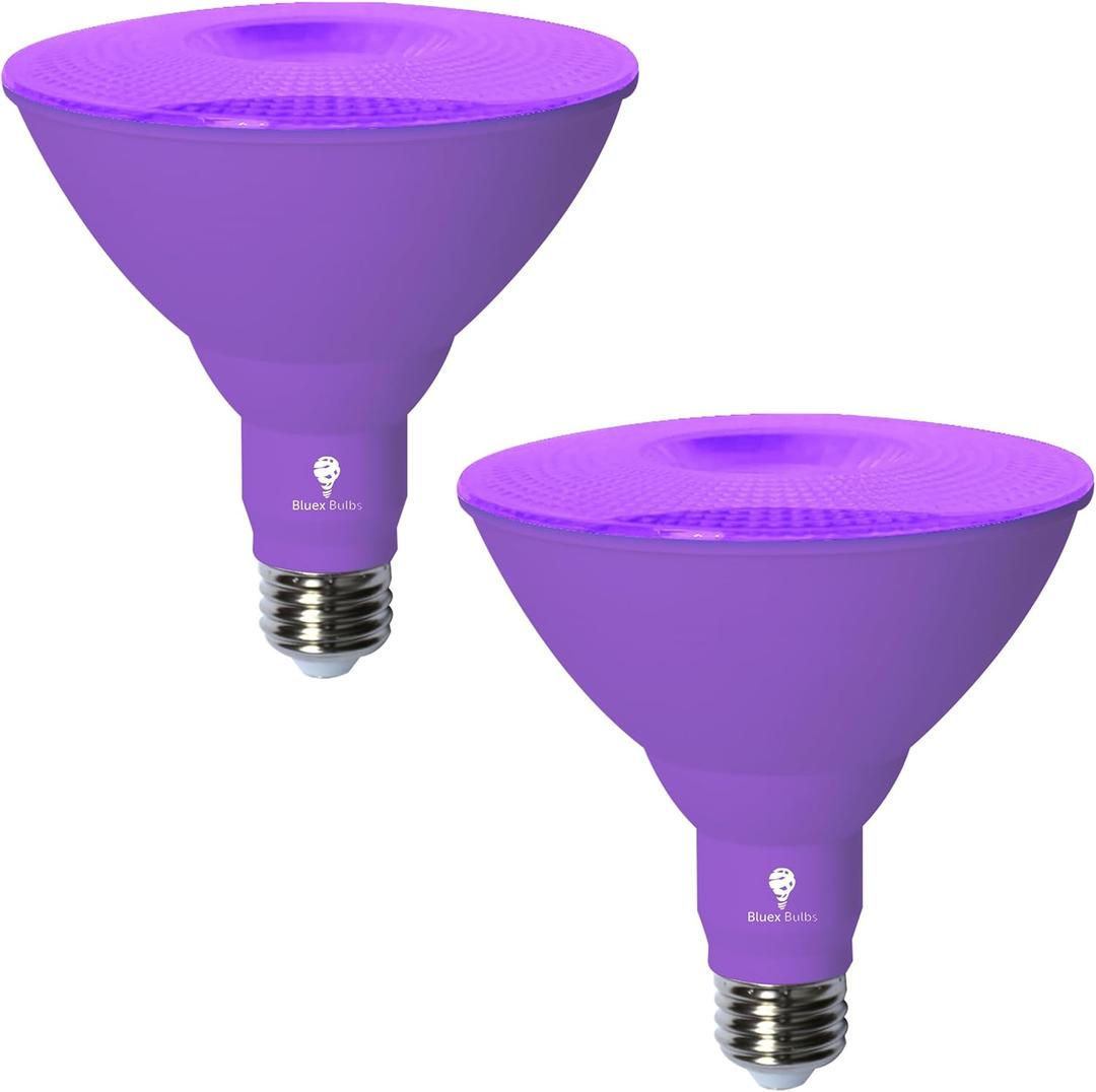 Bluex Bulbs 2 Pack LED Par38 Flood Purple Light Bulb - 18W (120Watt Equivalent) - Dimmable - E26 Base LED Lights, Party Decoration, Porch, Home Lighting, Holiday Halloween Purple Flood Lights Bulb.