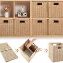 10.5'' Foldable Large Cube Paper Rope Storage Baskets with Handles and Built-in Metal Frame, 2pcs Stylish and Durable Woven Open Storage Bins Perfect for Toy Shelves and Living Room Organizing