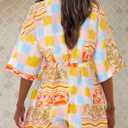 PRETTYGARDEN Womens Rompers for Summer 2025 Beach Vacation Clothes Short Sleeves Floral Jumpsuits Beach Cover Up (XXL)