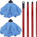 Microfiber Mop Cloth Heads Replacements: One Mop Handle with Two Blue Microfiber Cloth Heads Compatible with All Standard US Threading Pole
