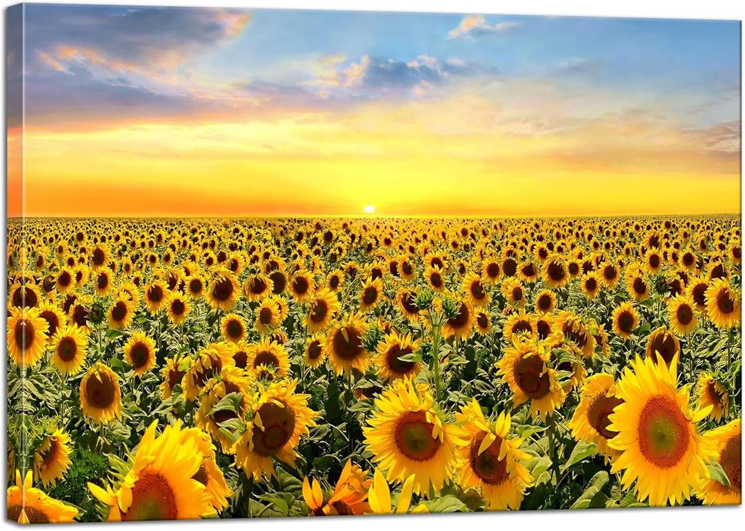 Faxiasho Small Sunflower Canvas Wall Art Sunset Floral Wall Decor Flower Pictures For Living Room Bedroom Bathroom 12" x 15"