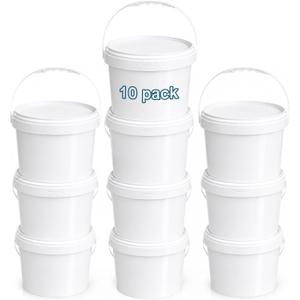METAPACK 338 fl oz / 2.6 gal White Food Grade Plastic Buckets with Lids & Handles, Airtight Freezer Safe Small Storage Containers, Easy-Open Pails for Snacks, Sauce, Salad, Soup, Candy (10 Pack)