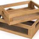 Dicunoy Set of 2 Decorative Wooden Crates, Rustic Countertop Nesting Basket with Handle, Antique Small Storage Containers for Fruit, Veggies, Kitchen, Bathroom, Shelf, Pantry, Gift Basket