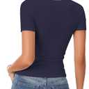 Vrtige Women's Casual Scoop Neck Short Sleeve Ribbed Knit Basic Fitted T Shirt Tee Top Navy Blue XX-Large (XXL)