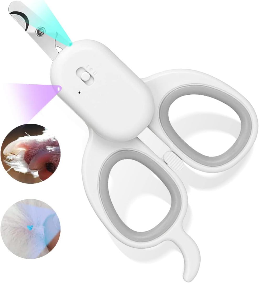 PAKEWAY Pet Nail Clipper with LED & -U-V Light, Cat Claw Trimmer with Ultra Bright LED Light for Nail Bloodline to Avoid Over Cutting, Sharp Angled Blade Grooming Tool for Dog Cat Rabbit Small Animals (Suitable for CatsDogs, Grey)
