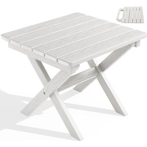 SERWALL Portable Folding Adirondack Side Table, HDPE Small Outdoor End Table, No Assembly Required, Weather-Resistant, 110 lbs Capacity, White