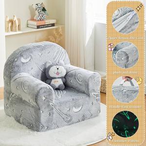ILPEOD Toddler Sherpa Couch, Cuddly Comfy Plush Chair, Glow in The Dark Starry Sky Grey