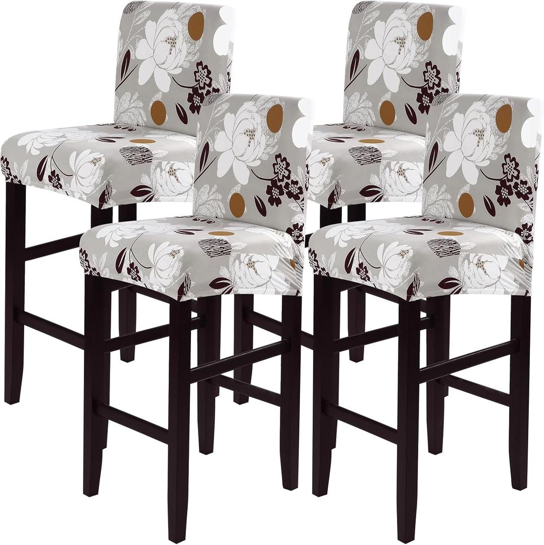 SearchI Bar Stool Covers Set of 4, Stretch Washable Barstool Seat Covers, Counter Height Chair Covers for Kitchen Dining Room Cafe (Booming Flower)
