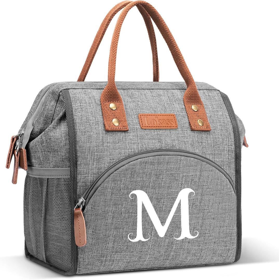 Initial Lunch Bag Women, Insulated Lunch Box Wide Open Lunch Tote Bag - M