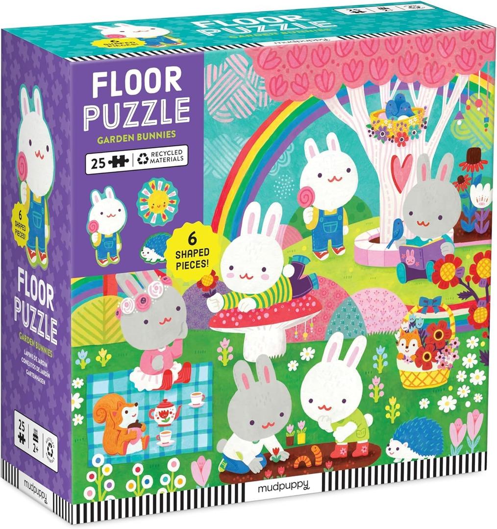 Mudpuppys Garden Bunnies 25 Piece Floor Puzzle, Features 25 Colorful, Oversized Pieces, Includes 6 Special Shaped Pieces of Adorable Bunnies and More, Ages 2+, Great Gift Idea!