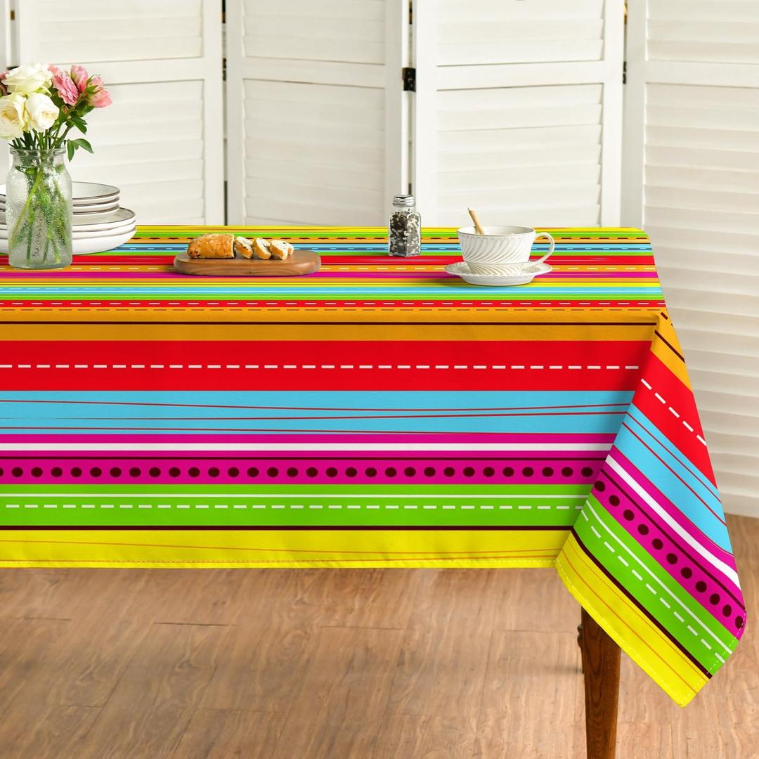 Horaldaily Cinco Stripe Tablecloth 60120 Inch Rectangular, Red Dia De Los Muertos Stripe Seasonal Table Cover for Party Picnic Dinner Decor