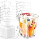 TLAZZ 20 Pack 5 Oz Plastic Dessert Cups with Lids and Spoons, Yogurt Parfait Appetizer Cups for Party, Clear Mini Dessert Shooter Cups with Spoons for Pudding Fruit Trifle Ice Cream