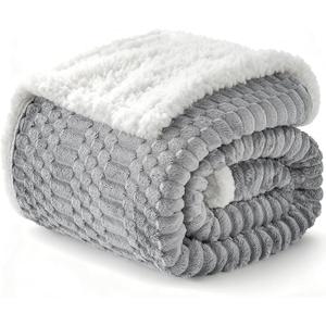 Sherpa Throw Blanket for Couch Flannel Cozy Soft Thick Blanket Warm Twin Blanket for Bed Fleece Home Decor Gifts, Z01  Light Grey, 60"*80"
