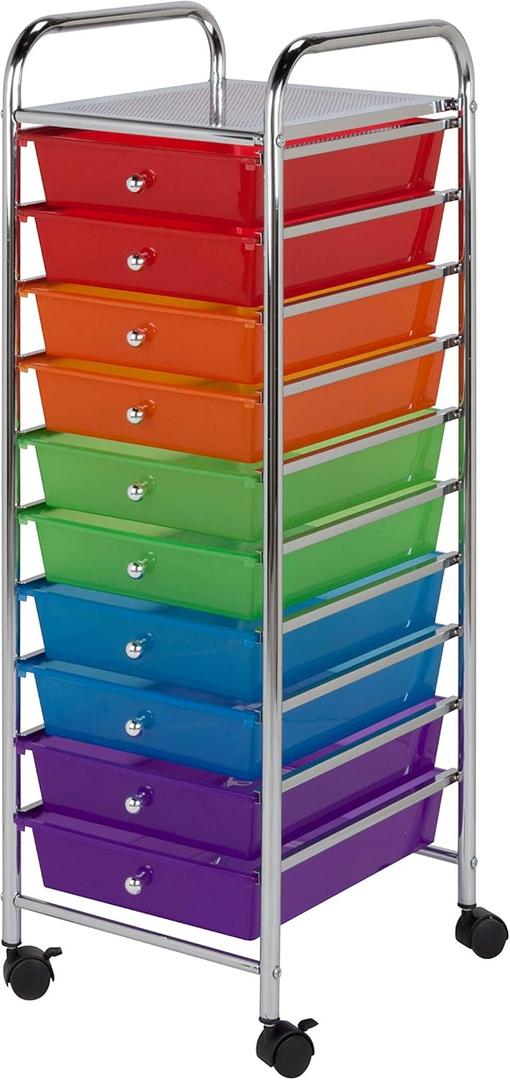 Honey-Can-Do CRT-02214 Rolling Office Organizer, 10-Drawer,Multicolored