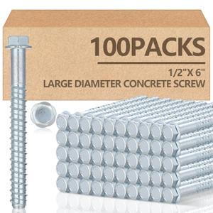 Tandefio 100 Pack 1/2" x 6" Concrete Screw Anchor Galvanized Large Diameter Heavy Duty Plated Concrete Anchors for Masonry Brick Anchoring Block Decking Framing Hex Drive