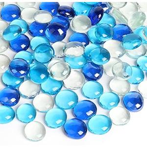 FUTUREPLUSX 0.97 pounds, Flat Glass Marbles, Blue Mixed Gemstone Vase Fillers Beads Decorative Glass Pebbles Floral Fish Tank Rocks for Vases Table Scatter Aquarium Decor (Pack Of 6)