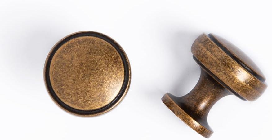 Round Knobs - 8 Pack / 1 Inch, Zinc Alloy Antique Brass Handles for Cabinets, Vintage Cabinet Knobs for Kitchen Cabinet Handles and Knobs, Bathroom Drawer Knob, Bedroom Wardrobe Pulls