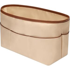 GIVLEFLY Handbag Insert Organizers Premium Satin Purse Organizer Tote Purse Liner with Multiple Pockets (Beige,Large)