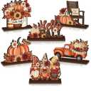 Yuntau 6 Pcs Thanksgiving Wooden Table Decorations Autumn Wood Tabletop Sign Centerpiece Rustic Decorations for Office Desk Farmhouse Home Kitchen Tiered Tray Decor Shelves Table Decorative