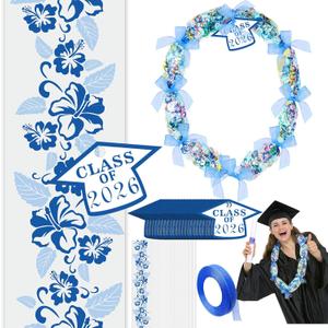 Junkin 24 Set Candy Lei Tubing Graduation Money Lei Making Kit Class of 2026 Hawaiian Congrats Grad Long Ribbons Dessert Filler for Party Graduate Gifts(Blue)