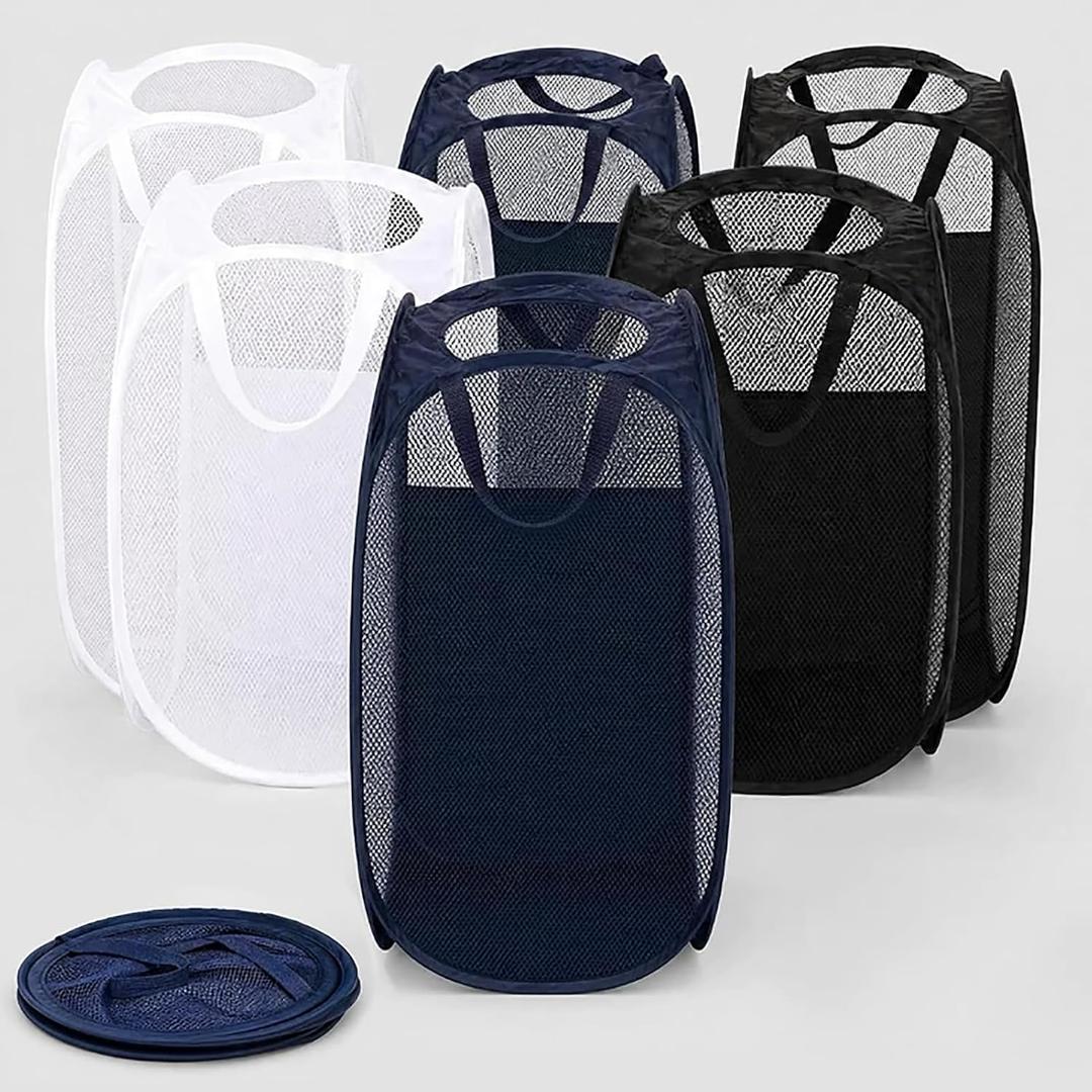 6 Pcs Handy Laundry Collapsible Mesh Foldable Hampe (Black/White/Blue), 24x14