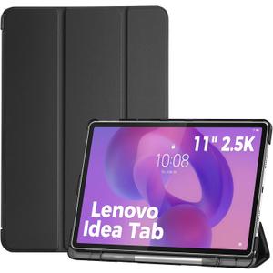 ProCase Folio Case for Lenovo Idea Tab 11" 2025 with Pen Holder, Lenovo Idea Tab 11 Inch TB-336ZU/TB-336FU Slim Stand Tri-Fold Hard Shell Protective Tablet Cover Translucent Back Case -Black