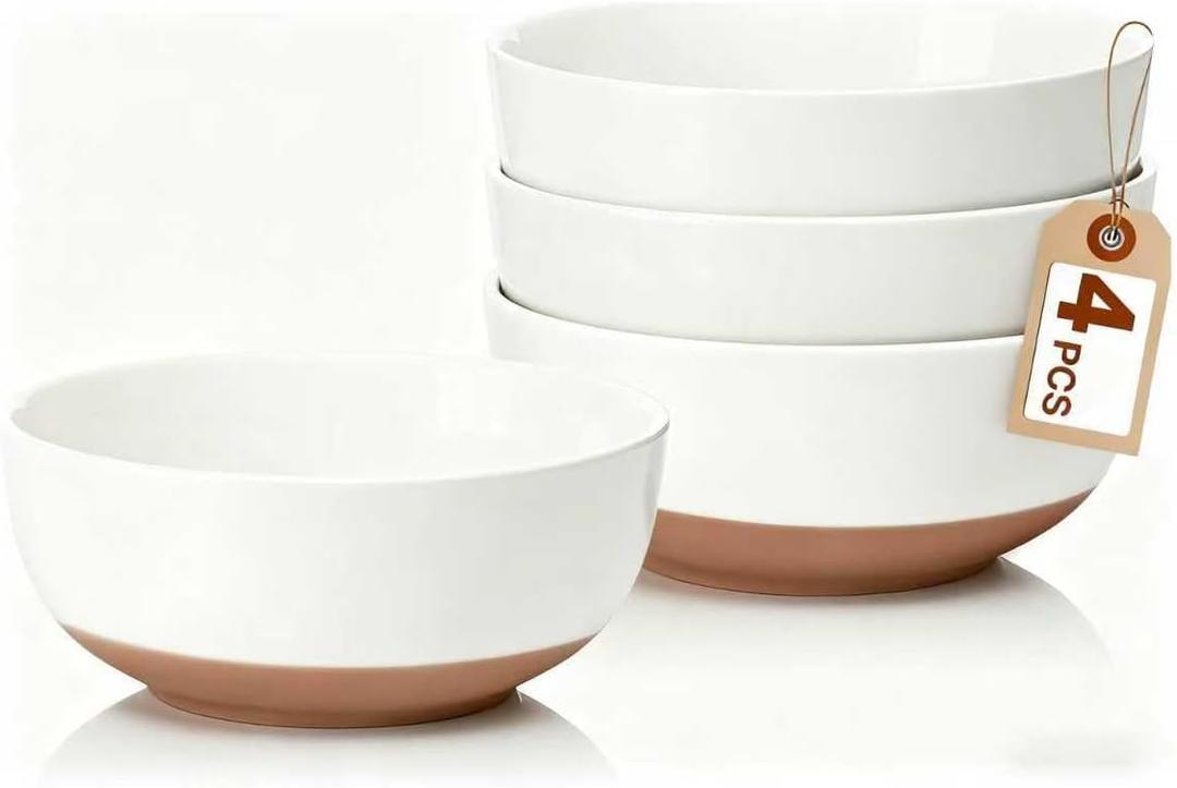 White Large Ceramic Bowls Set of 4, 30 Ounce Cereal Bowls, Soup Bowls Set for Kitchen, Salad Oatmeal Bowls, Serving Bowls for Nut, Pasta, Soup, Ramen, Fruit, Dishwasher & Microwave Safe (White)