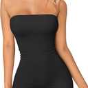 OQQ Womens Tube Rompers Summer Strapless Basic Sleeveless Ruched Stretch Classic-Fit Sexy Rompers 2025 (Small, Black)
