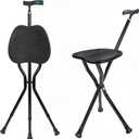 UNLICON-Brown Folding Cane Stool with Seat Lightweight Adjustable Walking Cane for Seniors, Ergonomic Design, 330 lbs Capacity, Portable and Convenient Cane Chair with Anti-Slip Feet