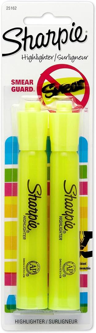 SHARPIE 25162PP Accent Tank-Style Highlighter, Fluorescent Yellow, 2-Pack (2 Count (Pack of 1))