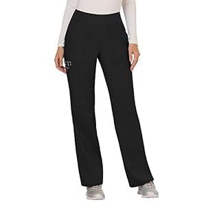 Cherokee Women's Mid Rise Straight Leg Pull-on Pant, Medium Petite, Black