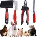 Rabbit Professional Nail Clippers Grooming Kit with Pet Shedding Slicker Brush, Pet Grooming Comb, Nail Clipper Trimmer for Rabbit, Puppy, Kitten, Guinea Pig, Hamster, Ferret (4PCS)
