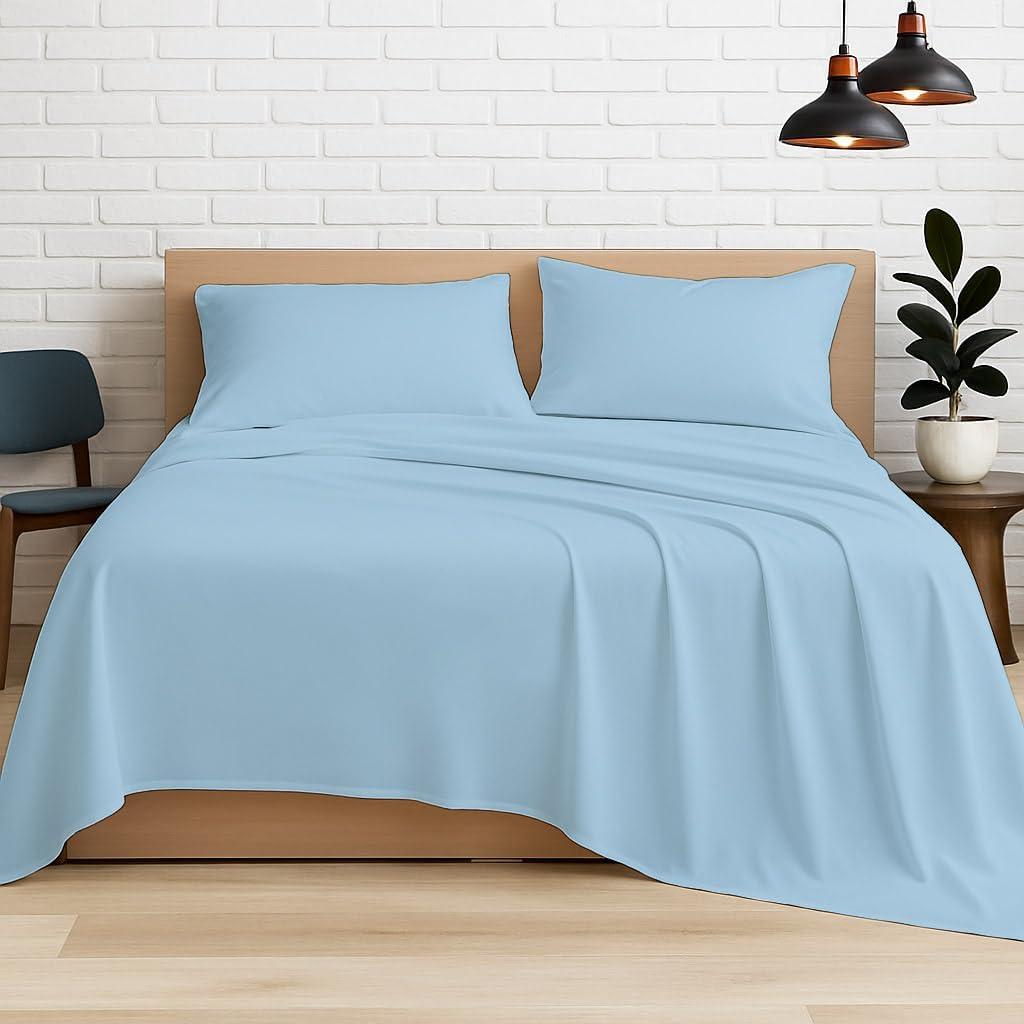 Luxury Egyptian Cotton Sheets Queen Size, Deep Pocket Fitted Sheet Fits 18"-24" Mattress, Soft, Breathable, Hotel Quality Bed Sheets, 4-Piece Queen Set, Light Blue Solid, Cooling Cotton Bedding
