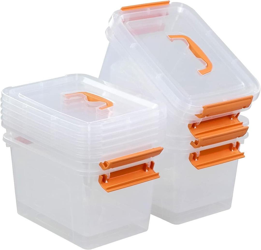 6-pack 5 Liter Small Plastic Boxes, Clear Storage Bin with Lid