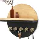 Key Holder for Wall with Shelf - Wood Mail Organizer and Rack with Shelf Hooks Wall Mounted for Entryway Decor Magazines Letter Storage Farmhouse Living Room Bedroom Doorway Black