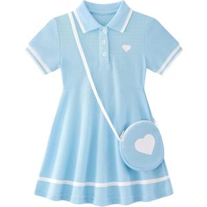 Move Dance Toddler Girl Sporty Dress Summer Clothes Kids Casual Sundress with Bag 2-7 Years (Blue)