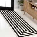 JONATHAN Y Bandol Mitre Stripe Black/Ivory Runner Rug, 2x8, Modern, Classic, Geometric, Easy-Cleaning for Living Room, Bedroom, Kitchen, Pet Friendly, Non-Shedding (MOH211F-28)