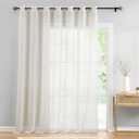 FMFUNCTEX Linen Sheer Sliding Door Curtains for Bedroom, Beige Curtains 96 Inches Long Window Curtain Drapes for Living Room, Natural Patio Glass Door Extra 100 Wide Curtain, Grommet Top 2 Panels