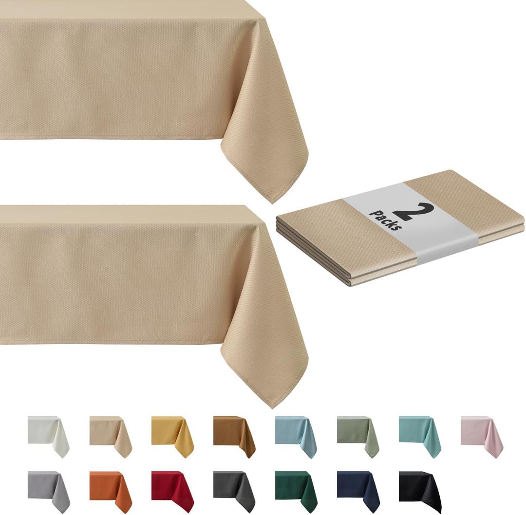 maxmill 2 Pack Rectangle 52 x 70 Inch, Beige Textured Tablecloth Waterproof Spillproof Wrinkle Free Table Cloth, Kitchen Dining Tabletop Decoration, Fabric Table Cover for Outdoor and Indoor Use