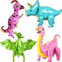 KatchOn, Large Pink Dinosaur Balloons for Birthday Party - Pack of 4 | Pastel Dino Balloons for Dino Party Decorations, Dinosaur Birthday Decorations | Three Rex Birthday Decorations Girl