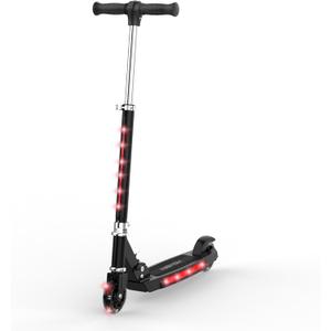 Hover-1 Lunar Kids Folding Kick Scooter with Color-Changing LED Light Up Wheels, Foot Brake, Adjustable Height Handle, and Light Weight Design (Black)