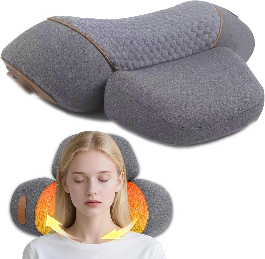Zhaotingrui 3in1 Neck Massager Pillow with Heat & Vibration Deep Tissue Cervical Traction for Shoulder Pain Relief, Memory Foam Massaging Pillow with ExtraLong 119Inch Cord (Gray)