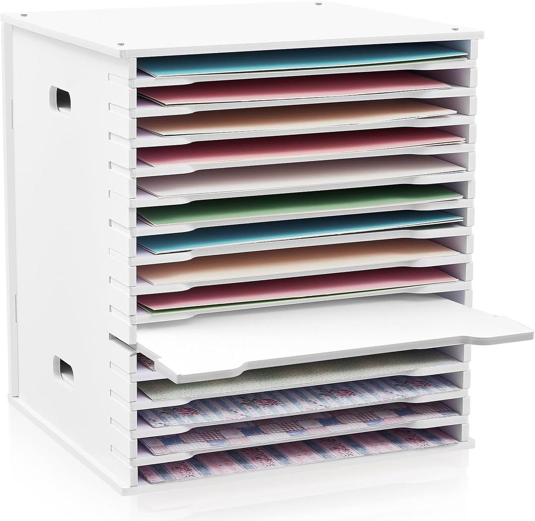 CroBlissful 15 Tier 12" x 12" Scrapbook Paper Organizer Adjustable Desk Scrapbook Paper Sorter Storage Rack File Organizer Wide Document Holder for School Office Home(12.99 x 13.78 x 14.96 Inches)